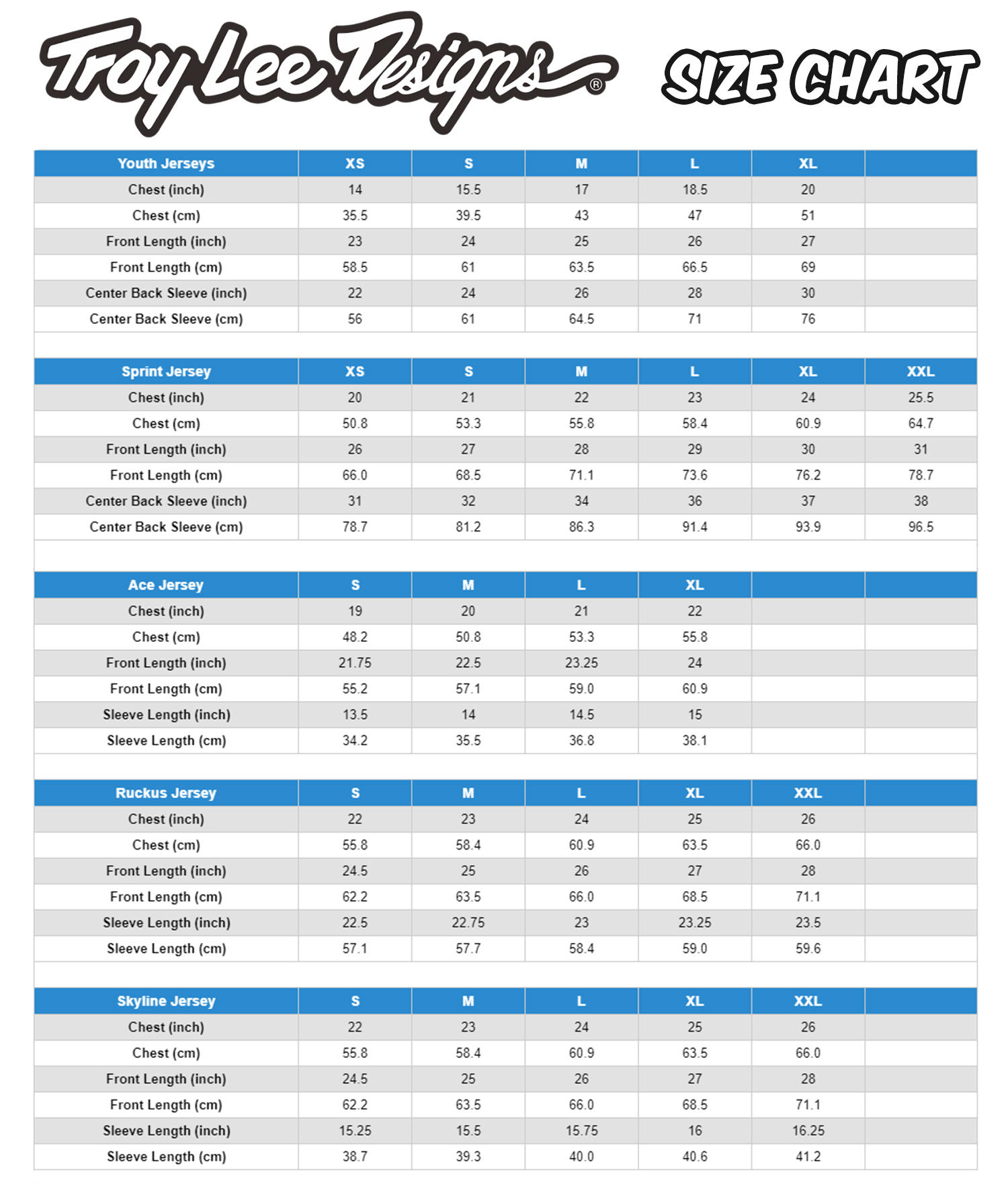 Troy lee designs hot sale helmet size chart